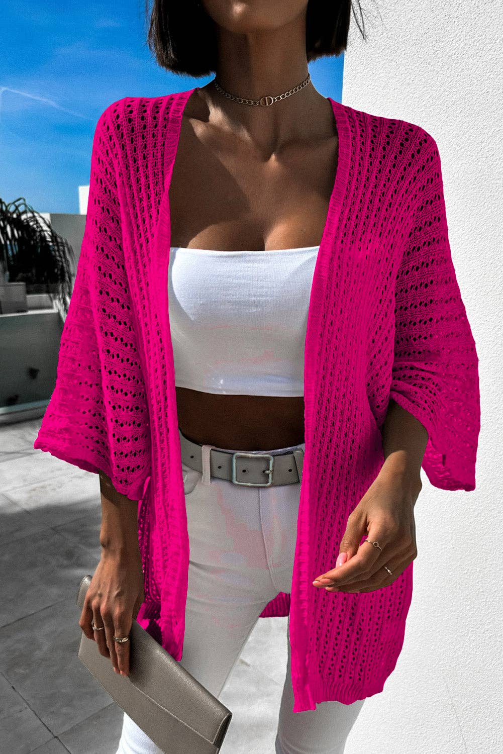 Hollow-out Bracelet Sleeve Knit Cardigan