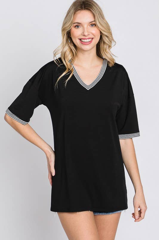 Solid Bulgari Top with Stripe & Stitch