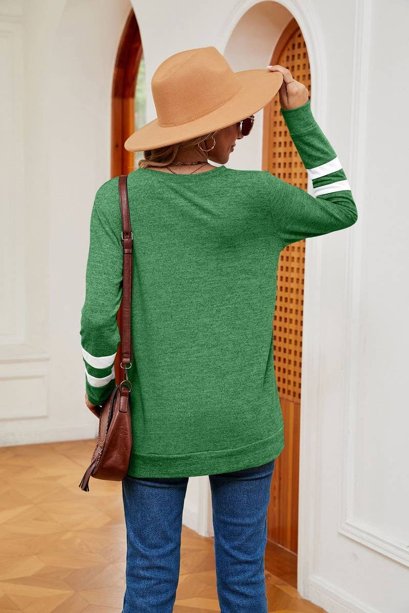 V-Neck Long Sleeved Contrast Color Top