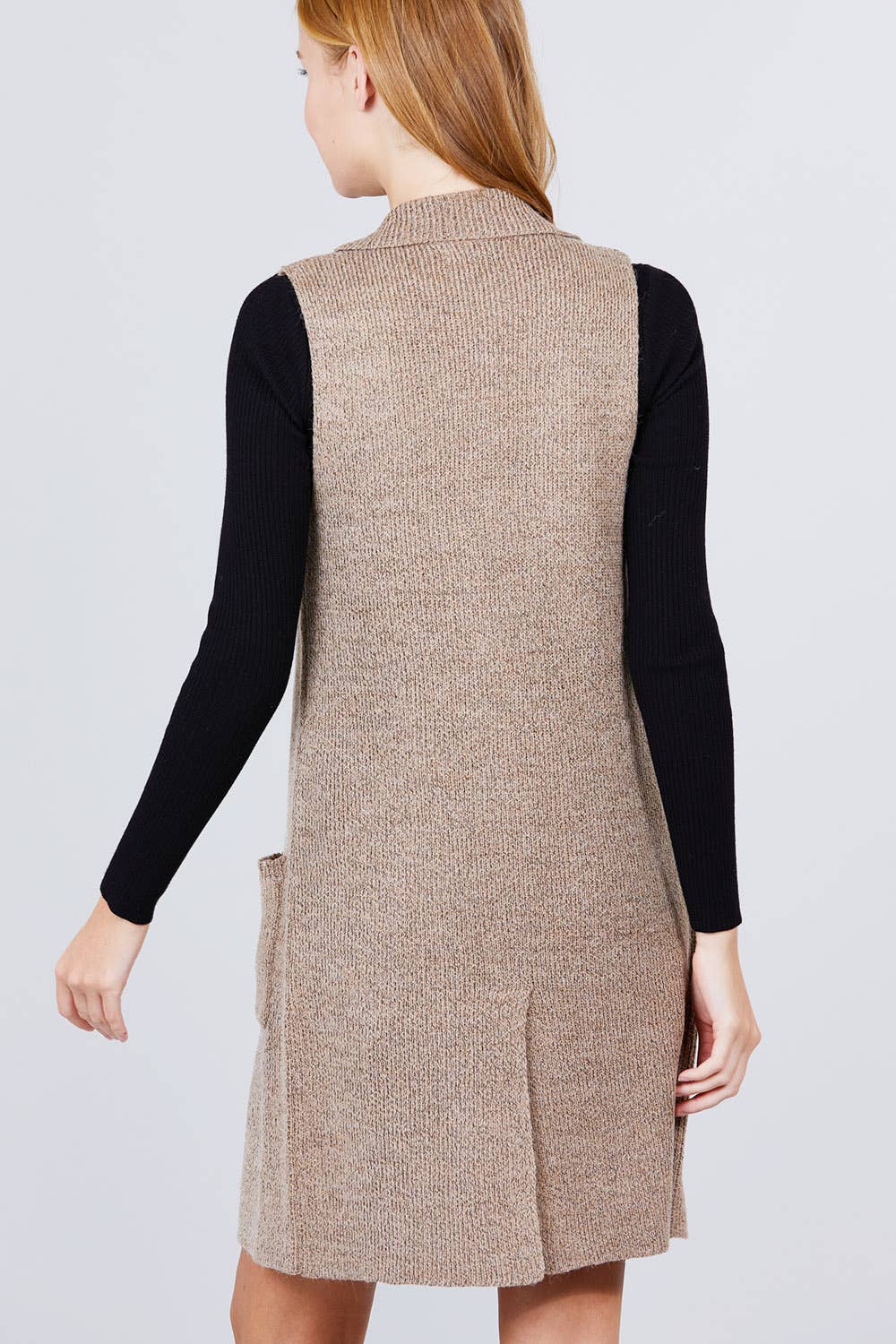 Sleeveless Notched Collar Long Sweater Vest
