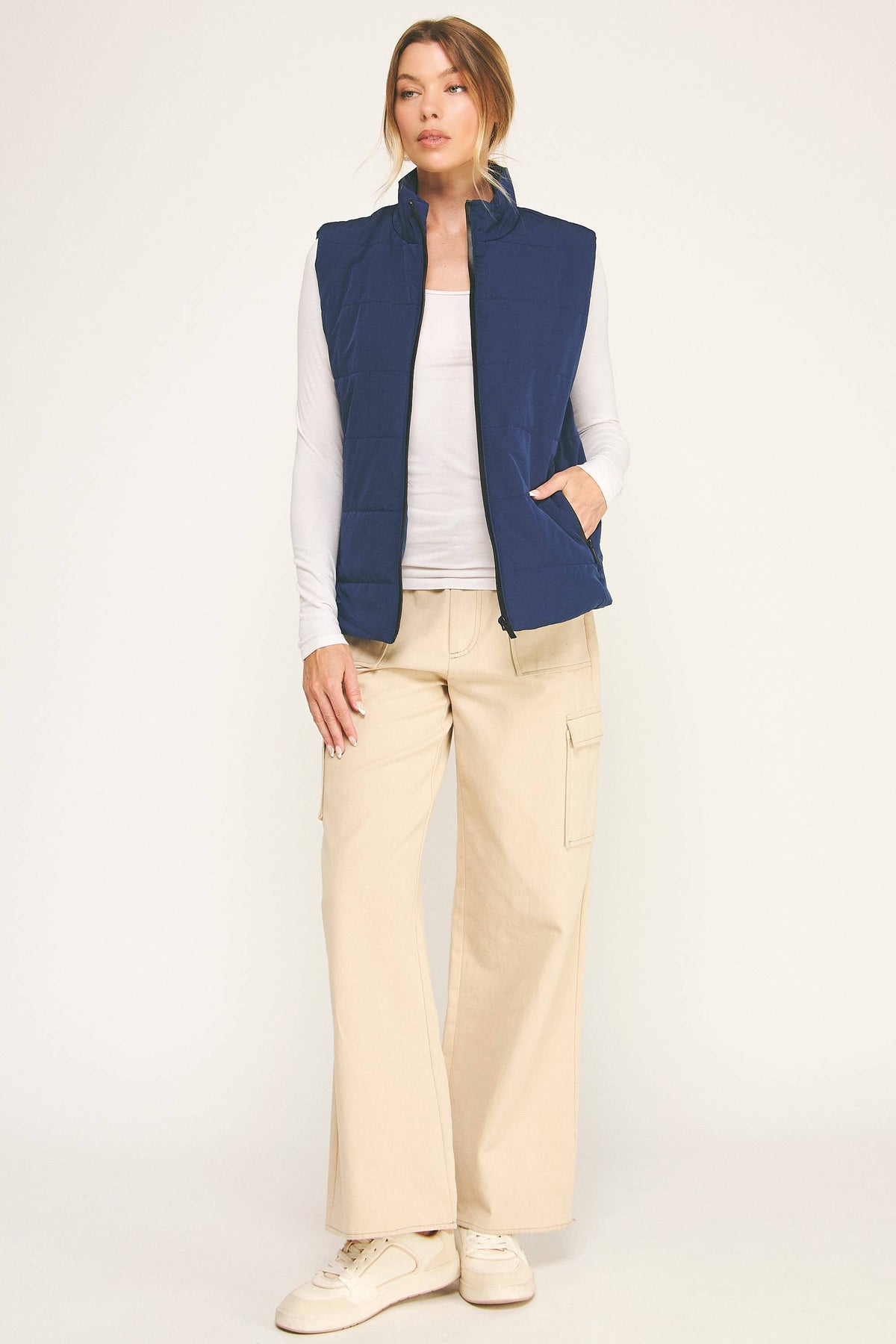 Contrast Zip Cropped Puffer Vest (variety of colors)
