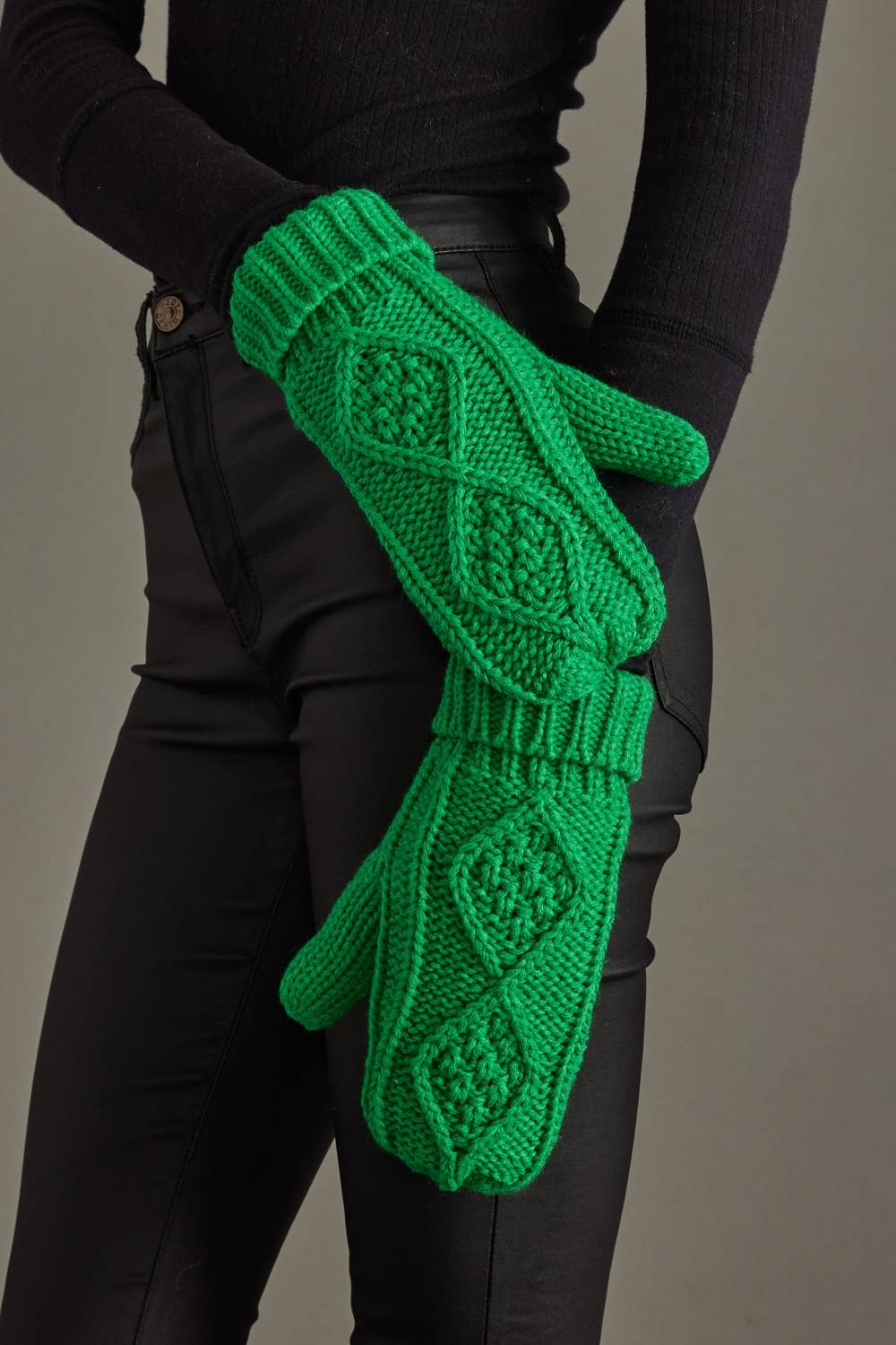 Bright Green Cable Knit Mittens