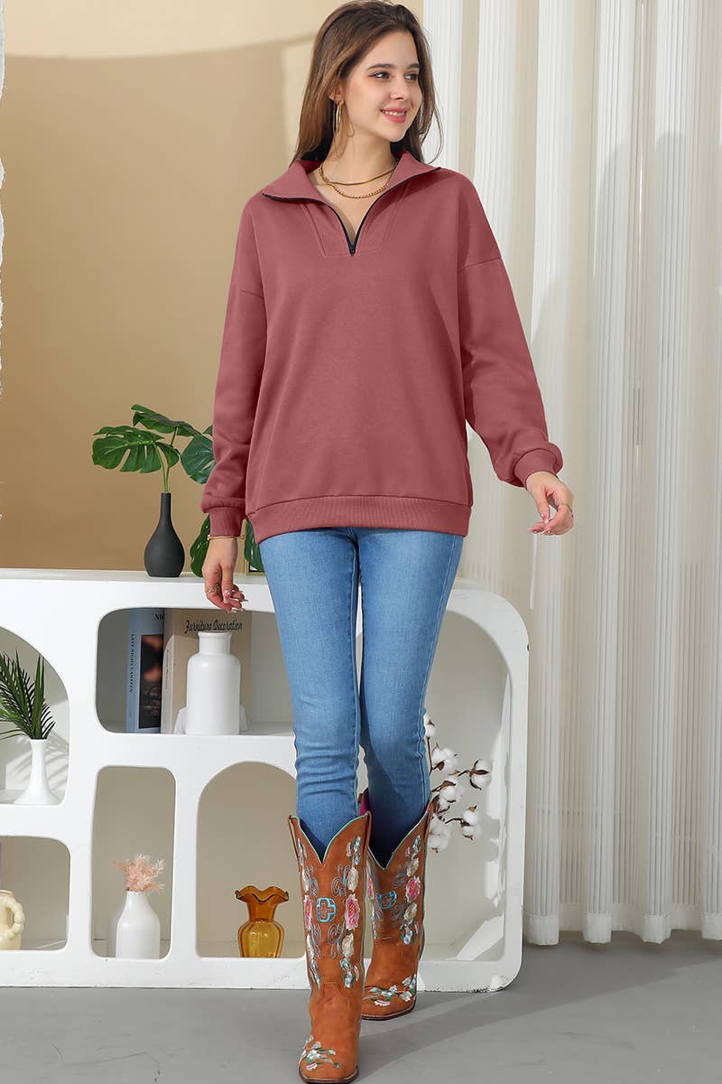 Quarter Zip Lightweight Pullover Sweatshirt