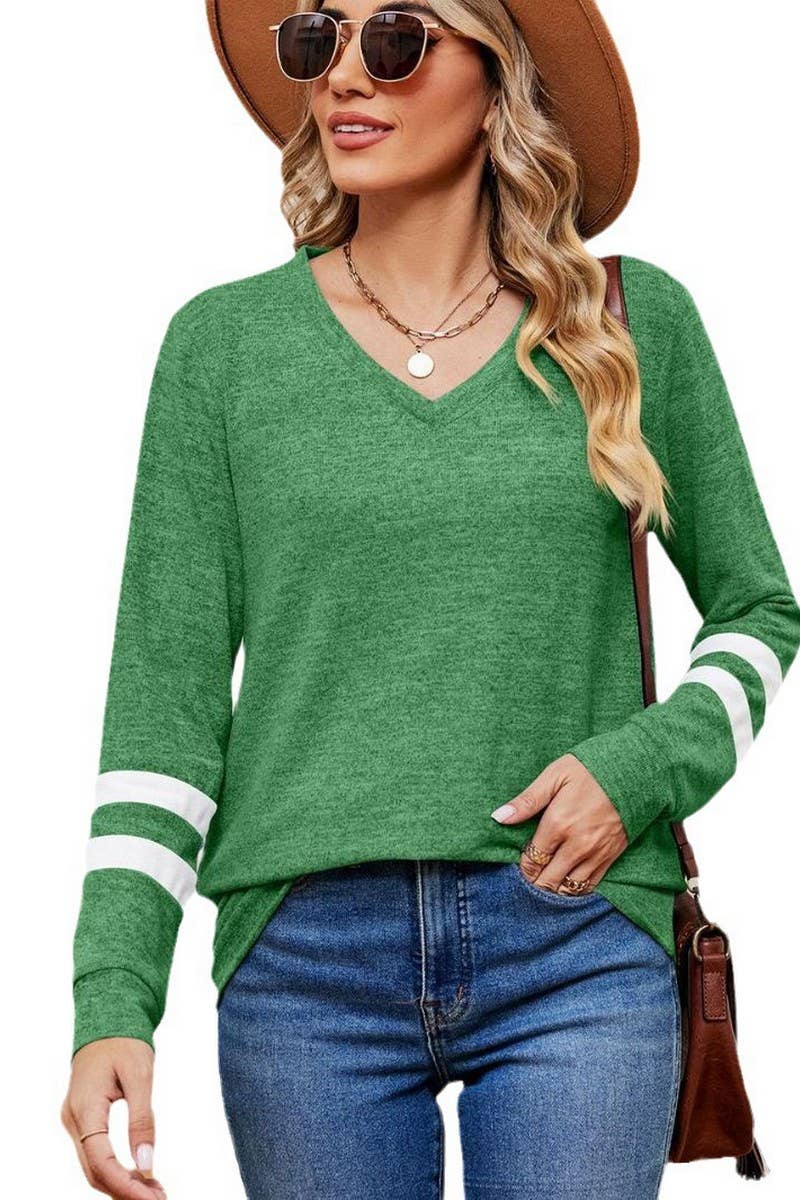 V-Neck Long Sleeved Contrast Color Top