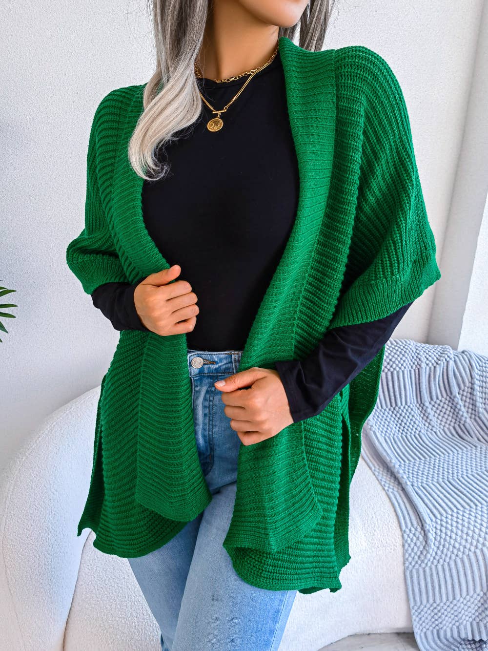 Lapel Half-Sleeved Sweater Cardigan