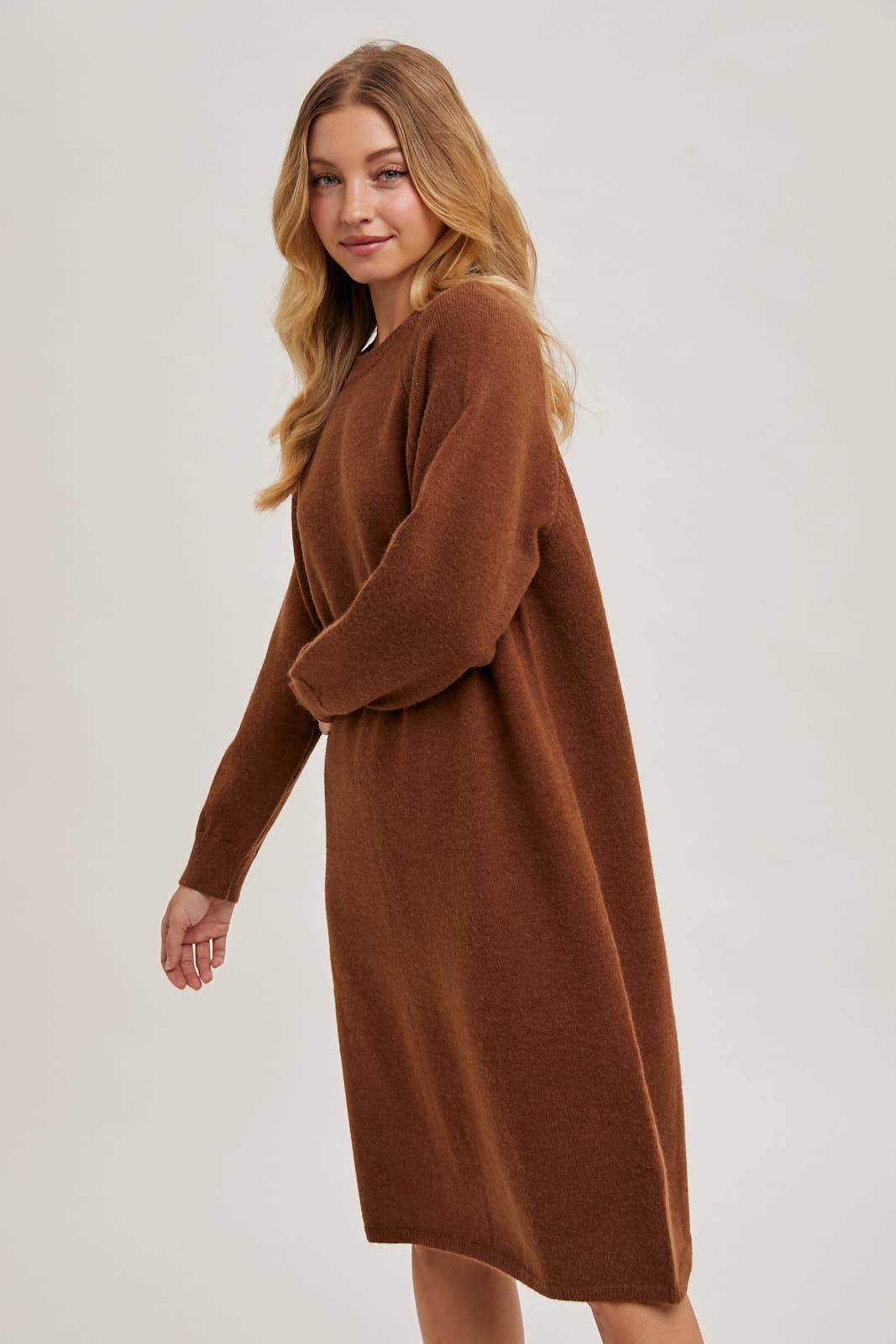 Basic Knit Sweater Midi Dress (Beige)