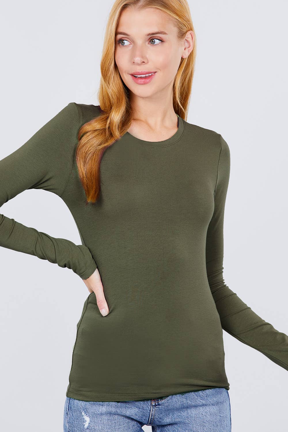 Long Sleeve Crew Neck Cotton Spandex Jersey Top