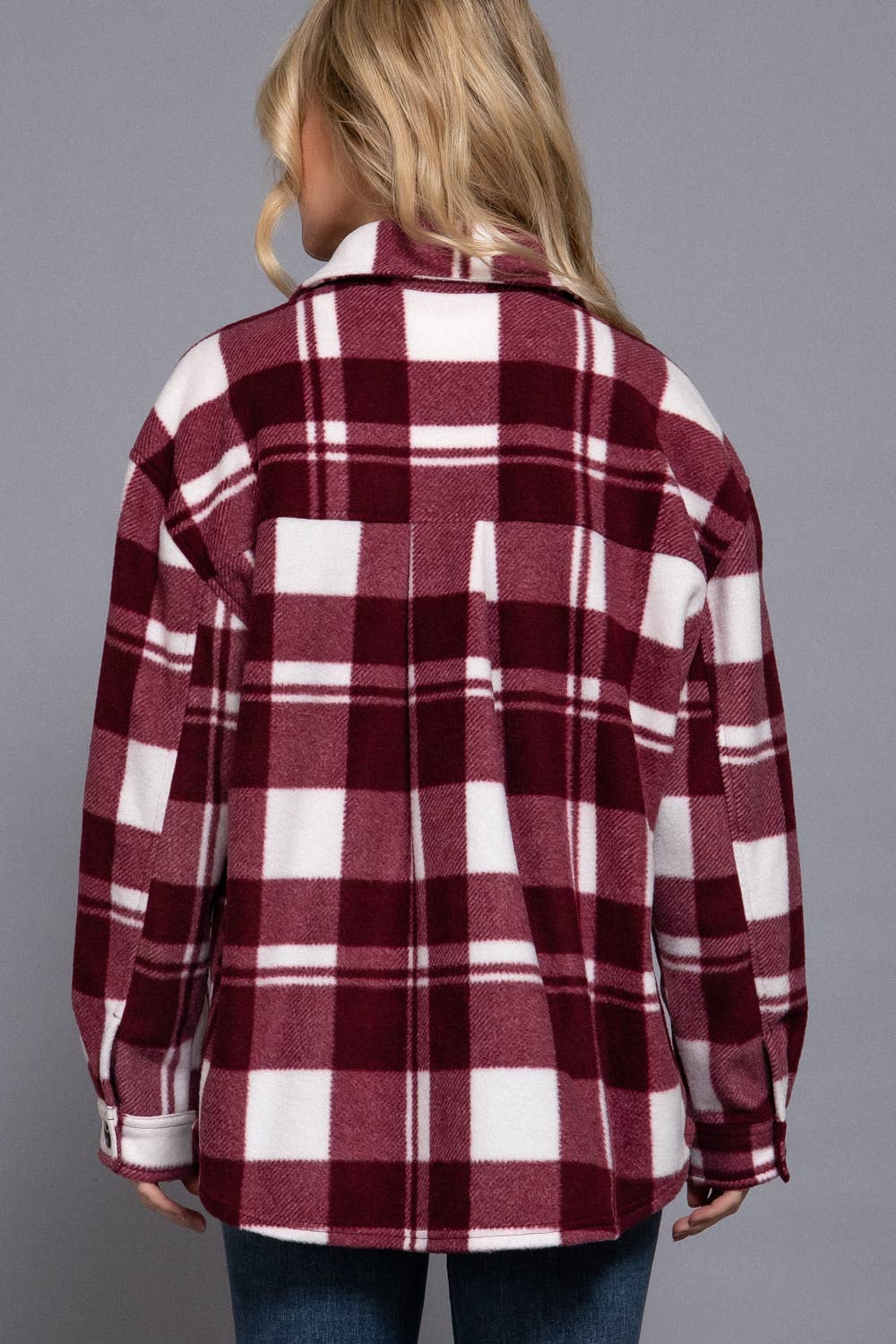 Long Sleeve Check Printed Fleece Shacket (Taupe)