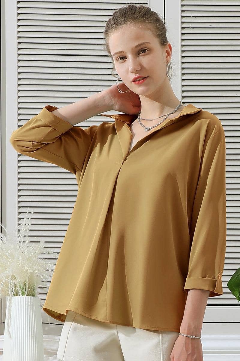 Johnny Collars 3/4 Sleeve Blouse Top With Pockets
