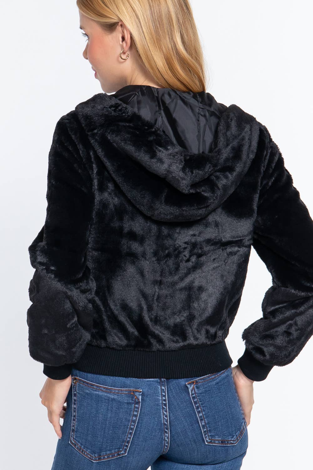 Long Sleeve Zip Up with Hoodie Faux Fur Jacket