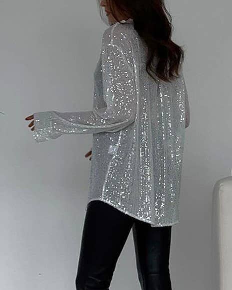 Sequins Stylish Casual Roll-Neck Shirt