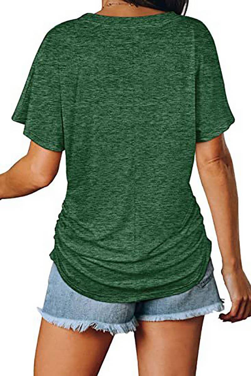 V-Neck Solid Color Casual Loose Top (Green)