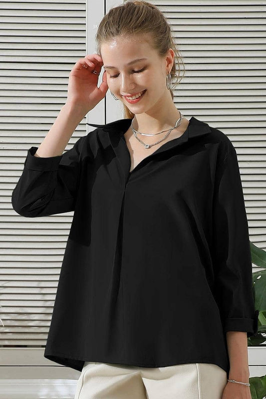 Johnny Collars 3/4 Sleeve Blouse Top With Pockets
