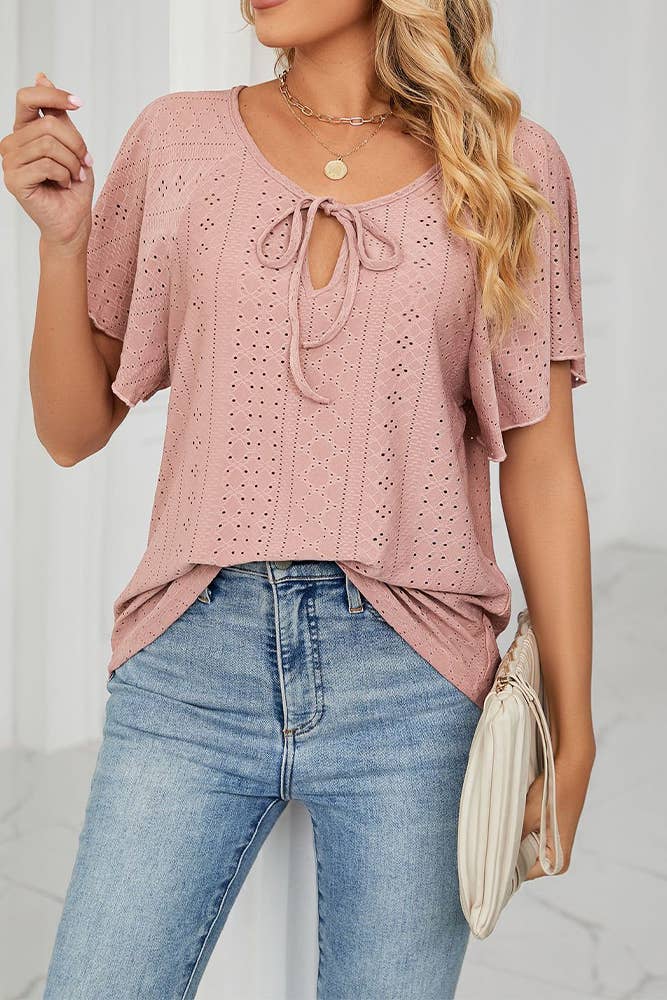 Hollow Out Straps Ruffle Sleeves Top