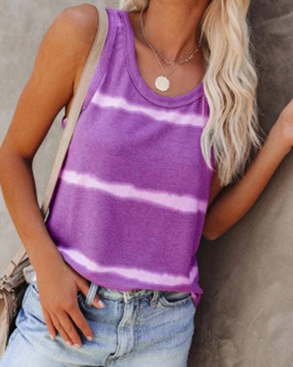 Sleeveless silky tank with white stripes