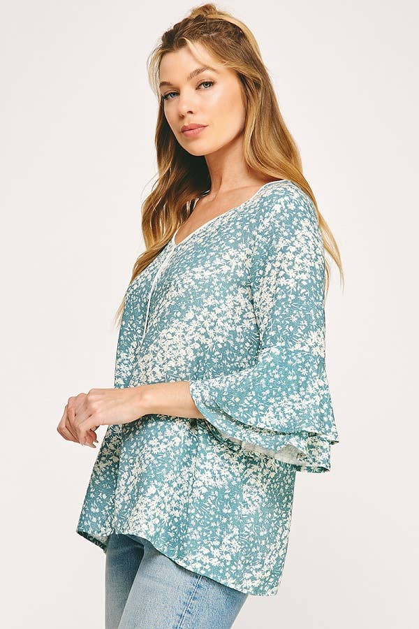 Floral V-neck Button Top Blouse