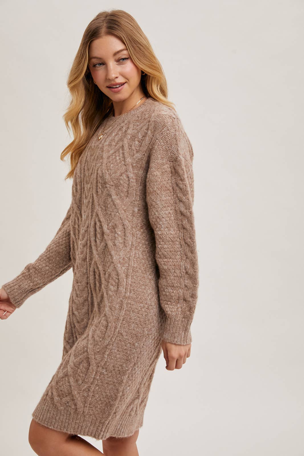 Cable Knit Sweater Midi Dress (Birch)