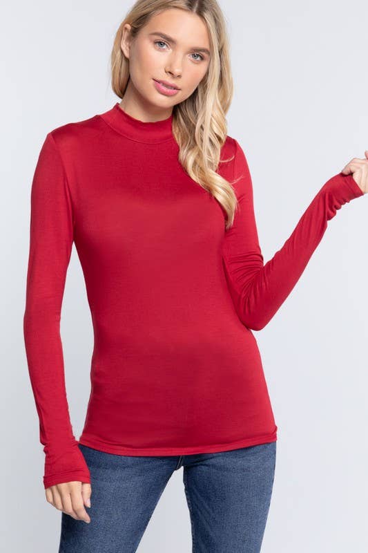 Long Sleeve Mock Neck Rayon Spandex Jersey Top