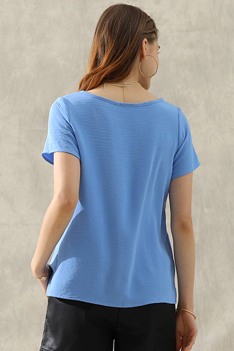 Round Neck Short Sleeve Tunic Blouse Top