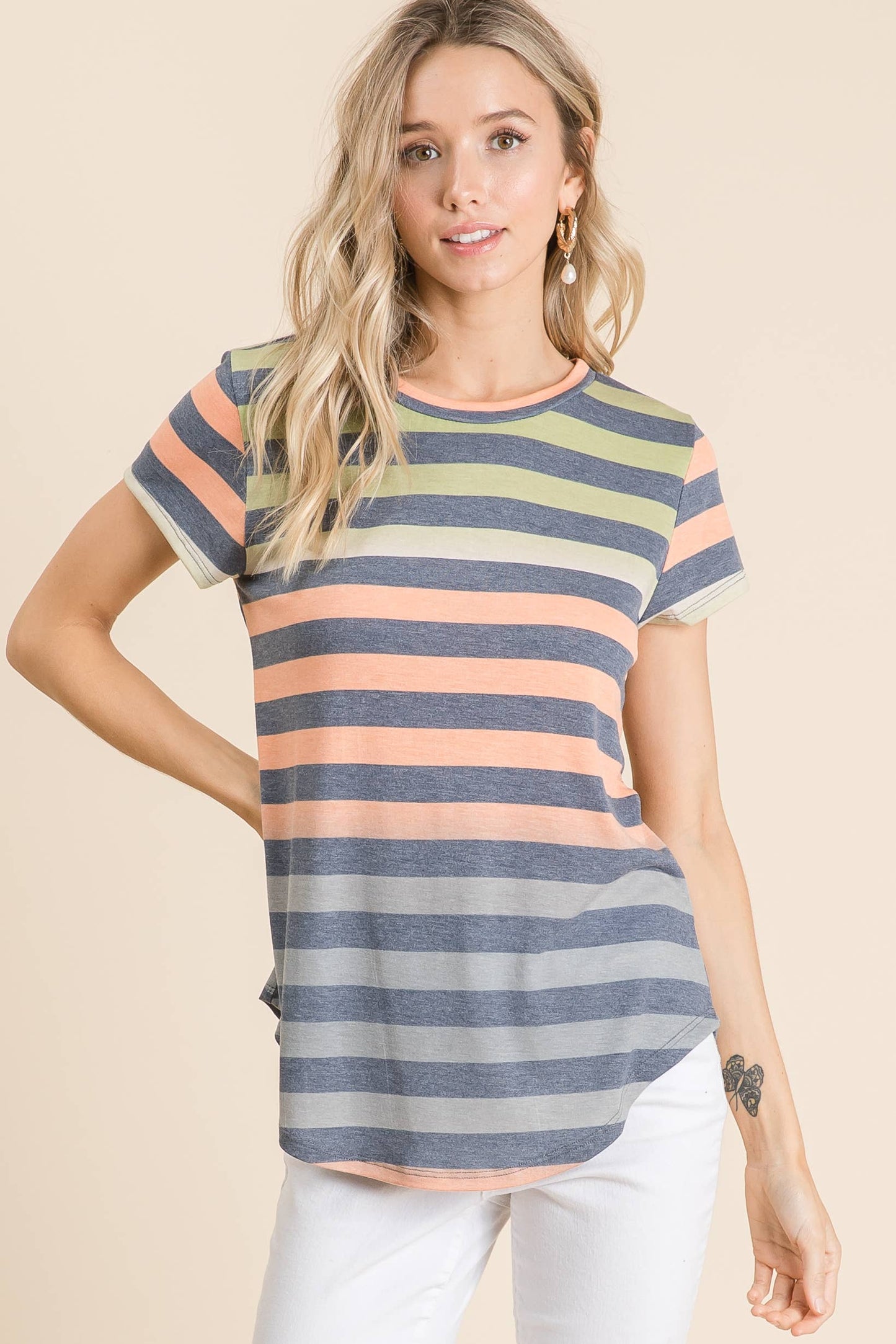 Casual Stripe Short Sleeve Top