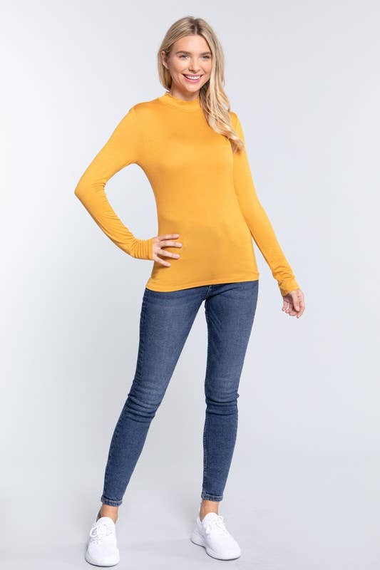 Long Sleeve Mock Neck Rayon Spandex Jersey Top