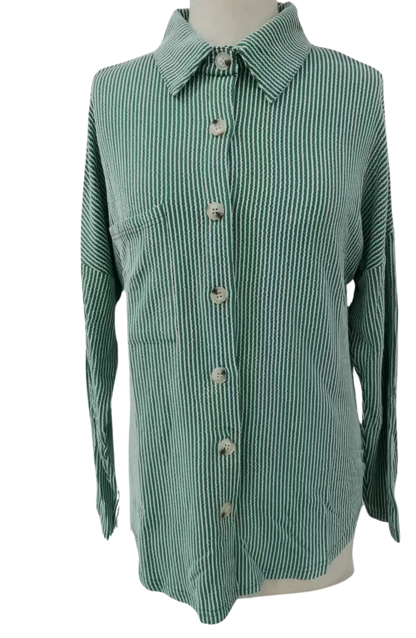 Casual Textured Button-Pocket Long-Sleeved Shirt