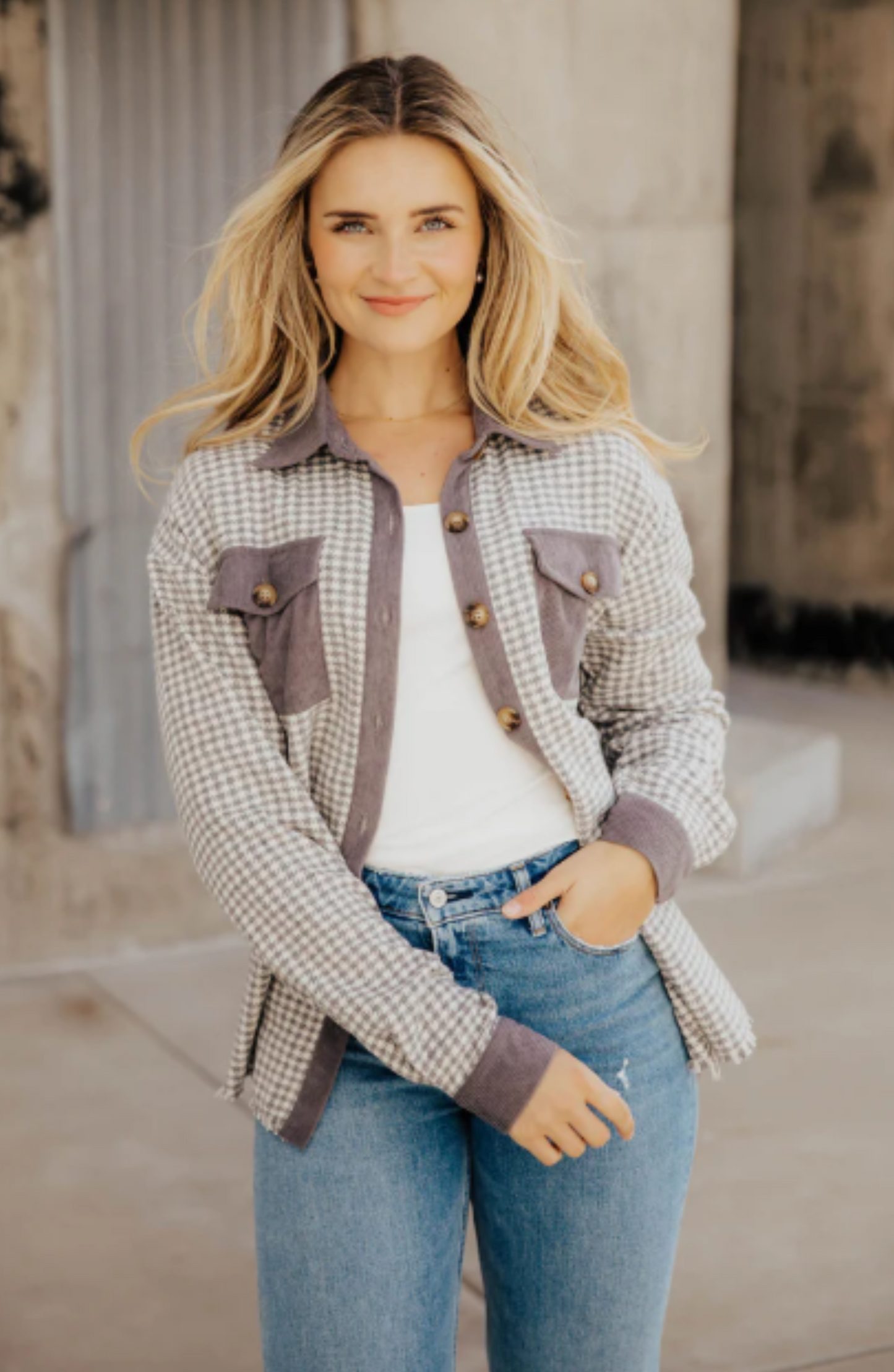 Houndstooth Corduroy Jacket (Slate)