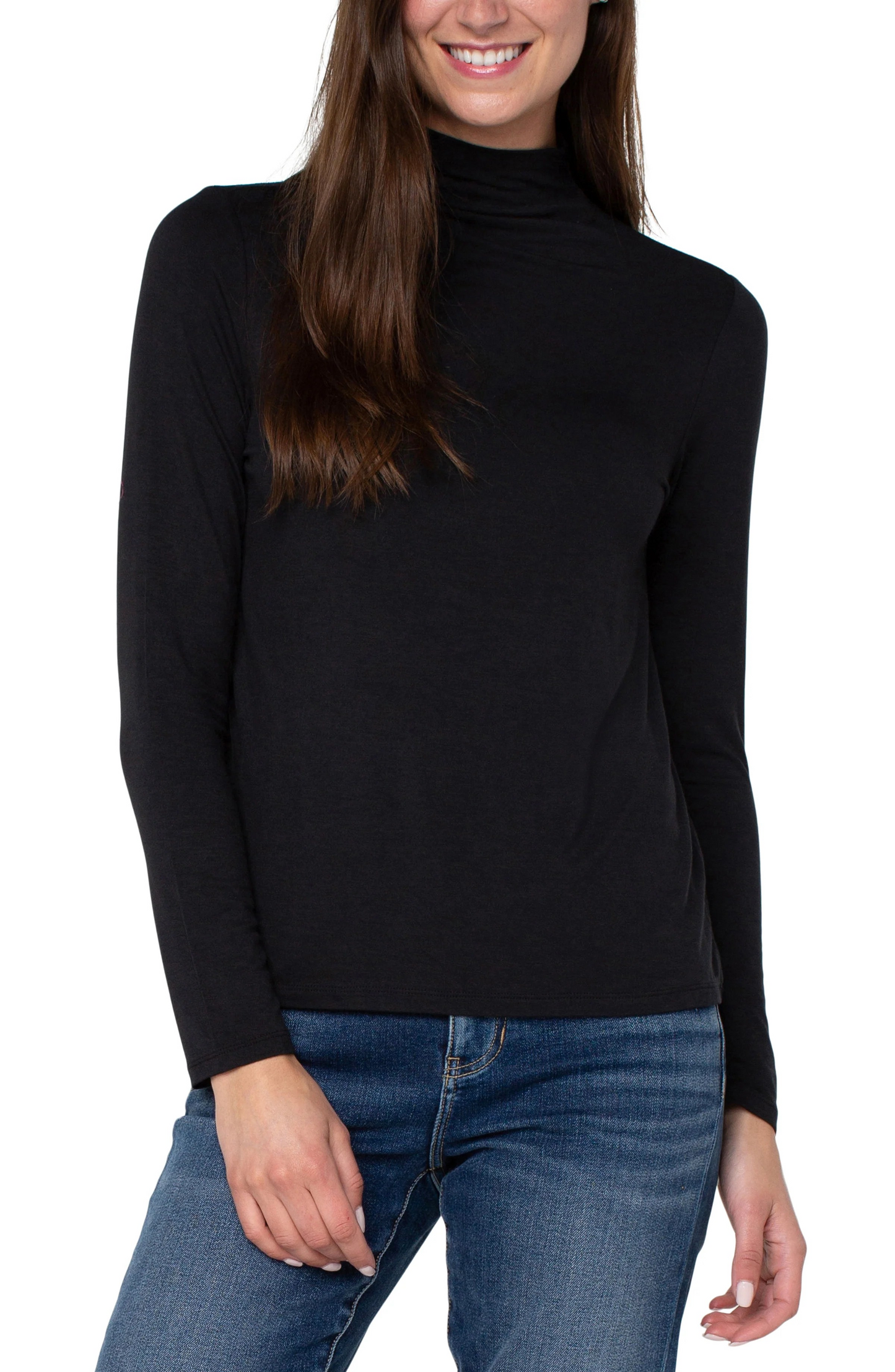 Liverpool Mock Neck Long Sleeve Knit Top (Red Velvet)