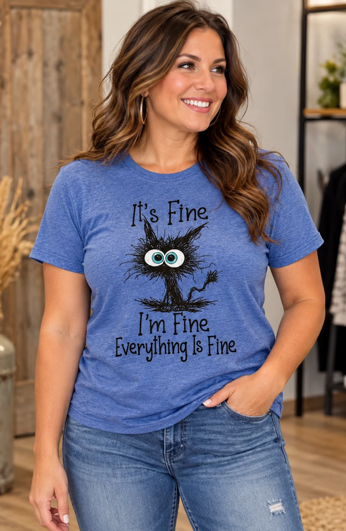I'm Fine Printed V-Neck Short Sleeved T-Shirt