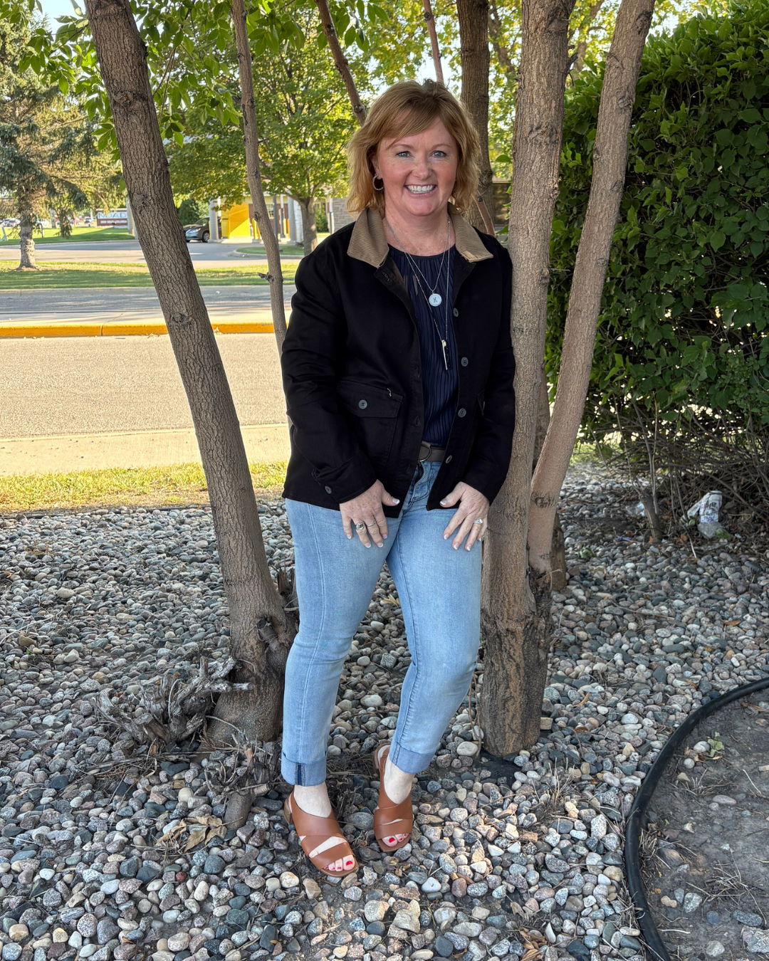 Long Sleeve Corduroy Collar Detail Cotton Twill Work Jacket