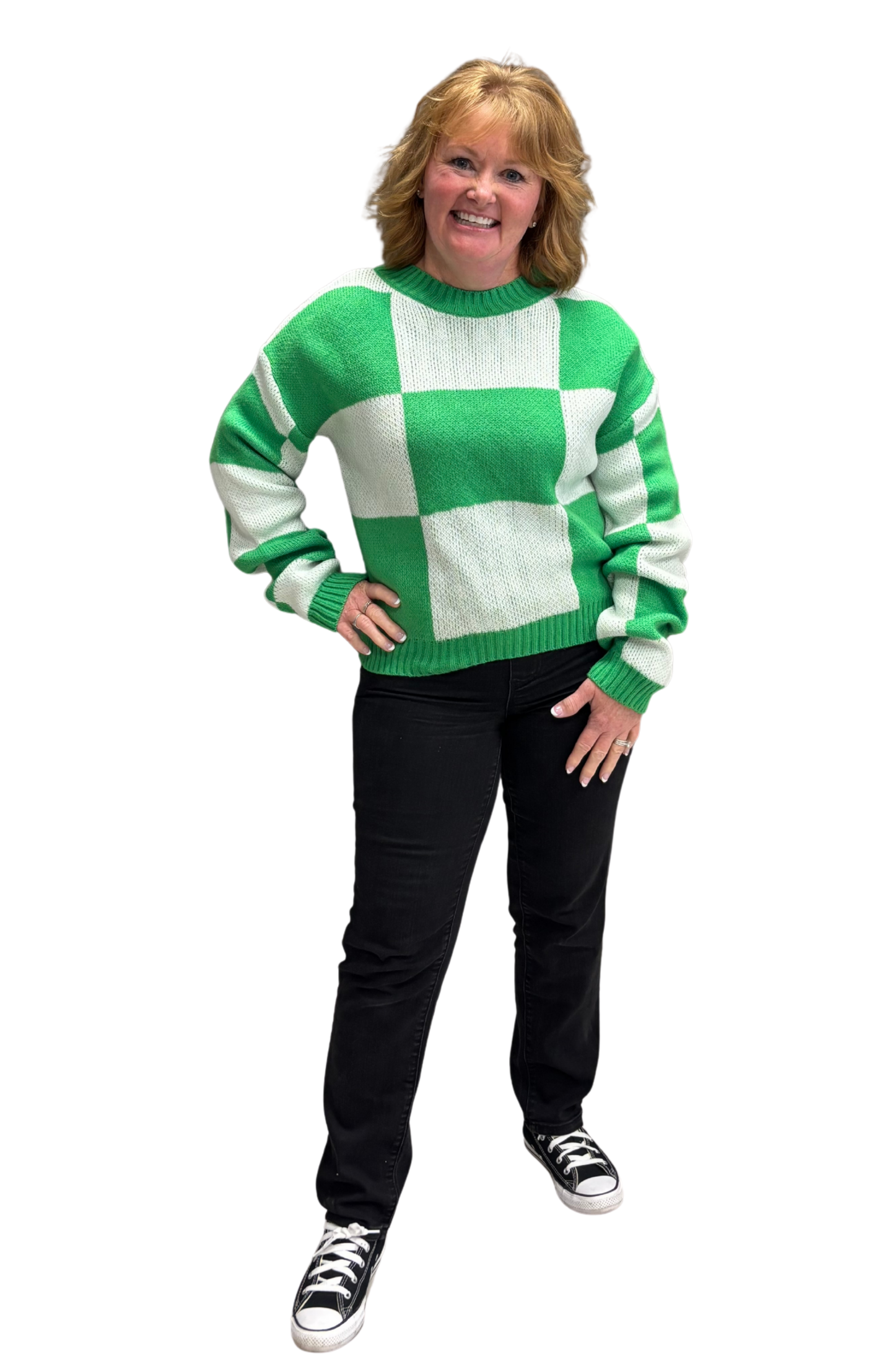 Checkered Crew Neck Long Sleeve Pullover Sweater