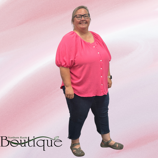 Plus Size Button Blouse with Puff Sleeves