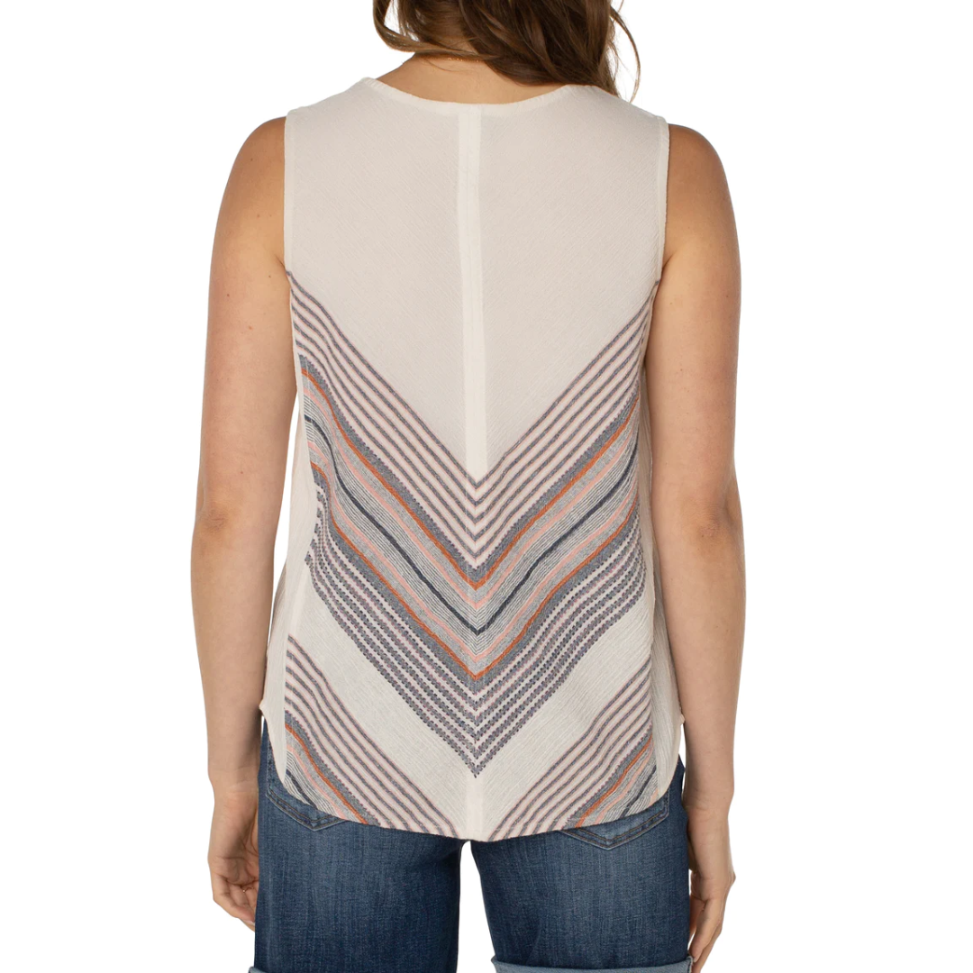 Liverpool Sleeveless Scoop Neck Popover w/ Panel Accent (white & pink)