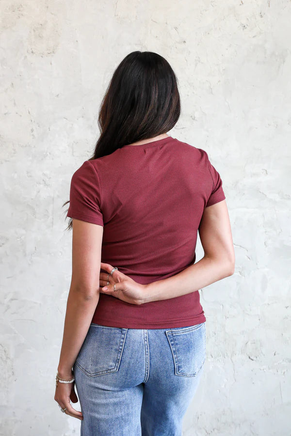 Short Sleeve Ribbed Tee (Navy & Plum)