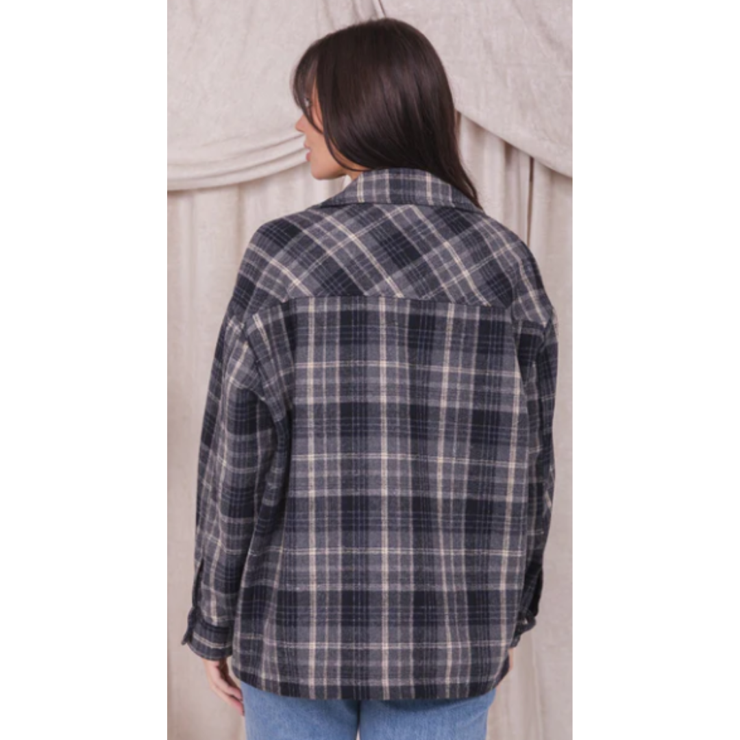 Plaid shacket with Pockets (cobblestone & shadow grey)