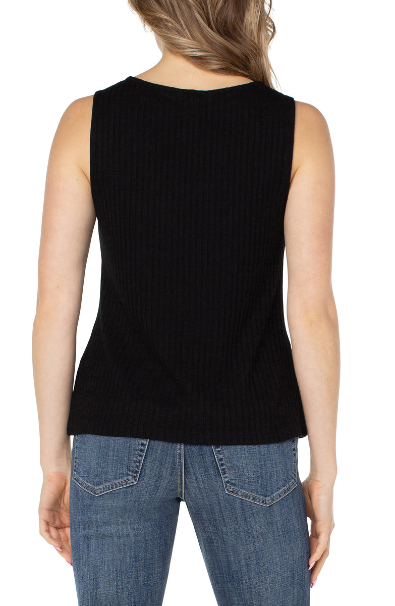 Liverpool Sleeveless Boat Neck Rib Knit Top (Solids)