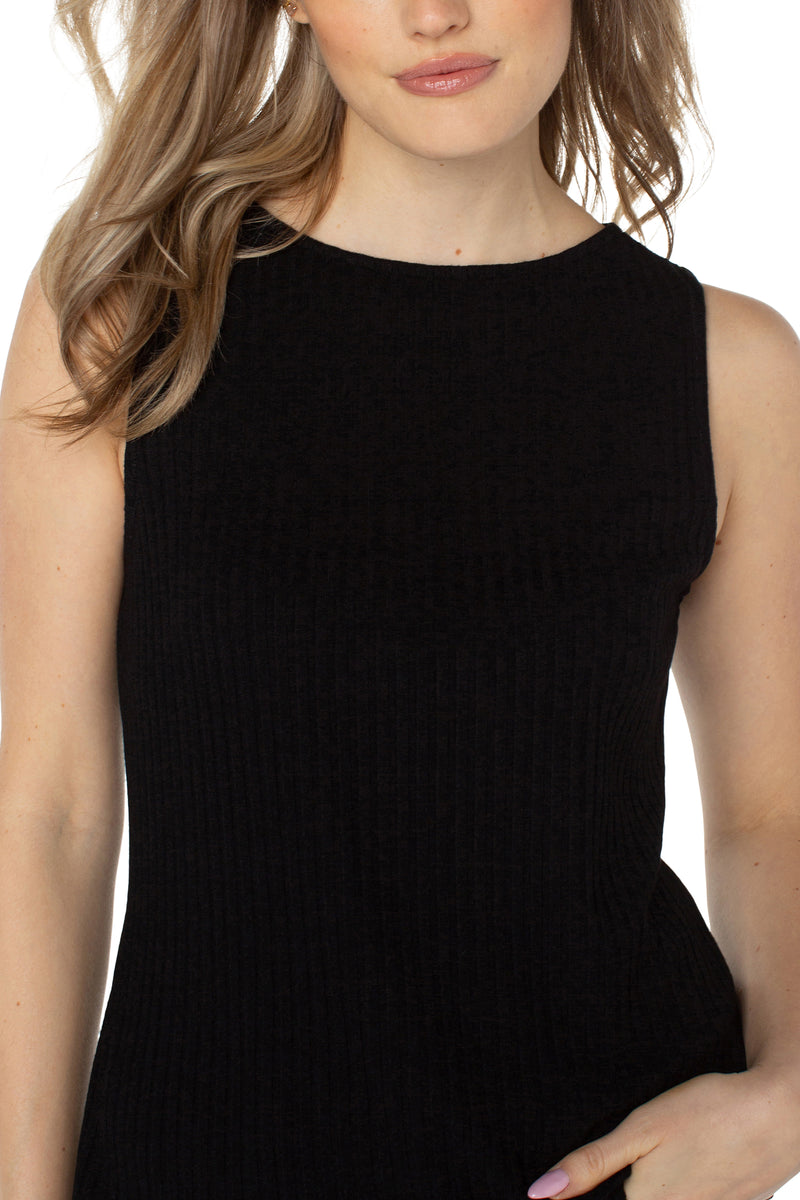 Liverpool Sleeveless Boat Neck Rib Knit Top (Solids)