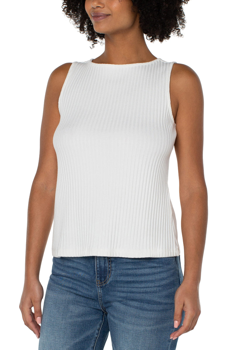 Liverpool Sleeveless Boat Neck Rib Knit Top (Solids)