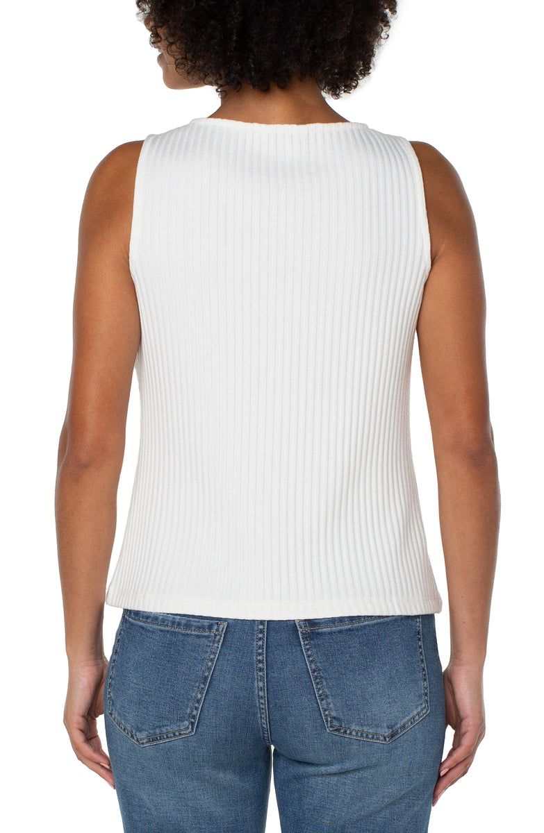 Liverpool Sleeveless Boat Neck Rib Knit Top (Solids)