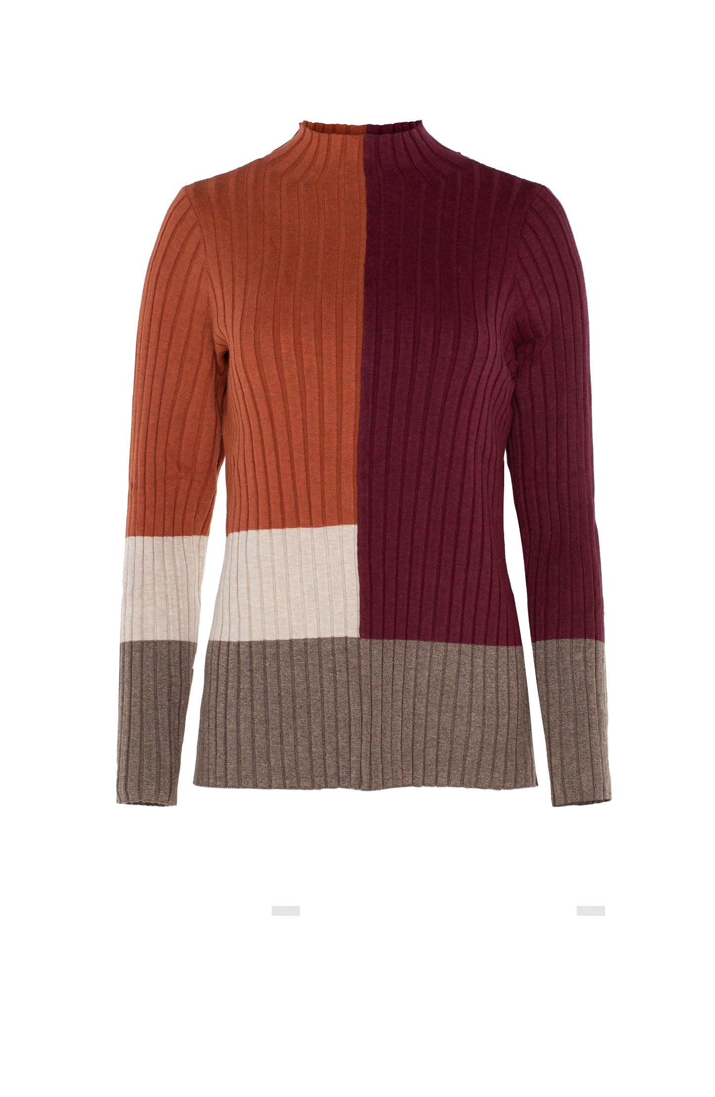 Liverpool Mock Neck Pullover Sweater w/Colorblock (Burgundy/Rust Colorblock)