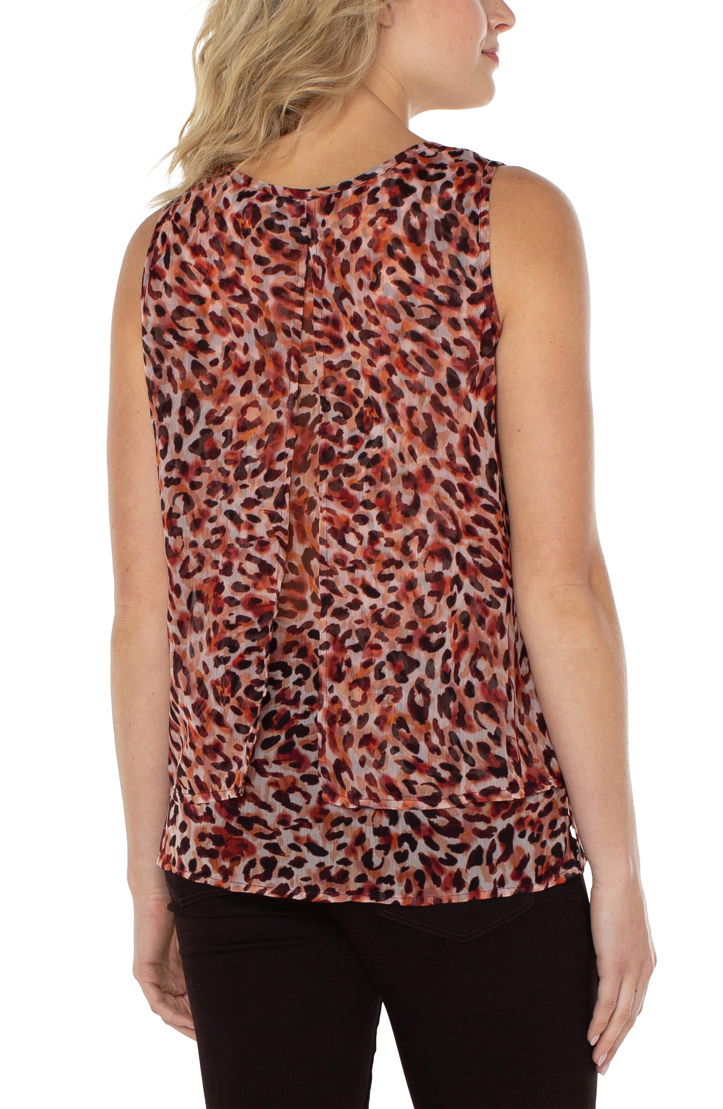 Liverpool Double Layer Sleeveless Woven Shell Tank (Watercolor Cheetah)