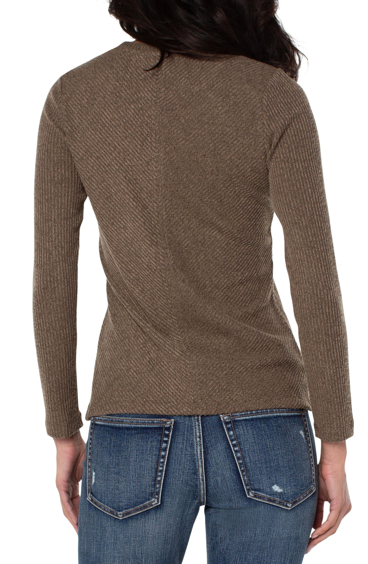 Liverpool Texture Block Crew Neck Long Sleeve Knit Top (Earth Brown)