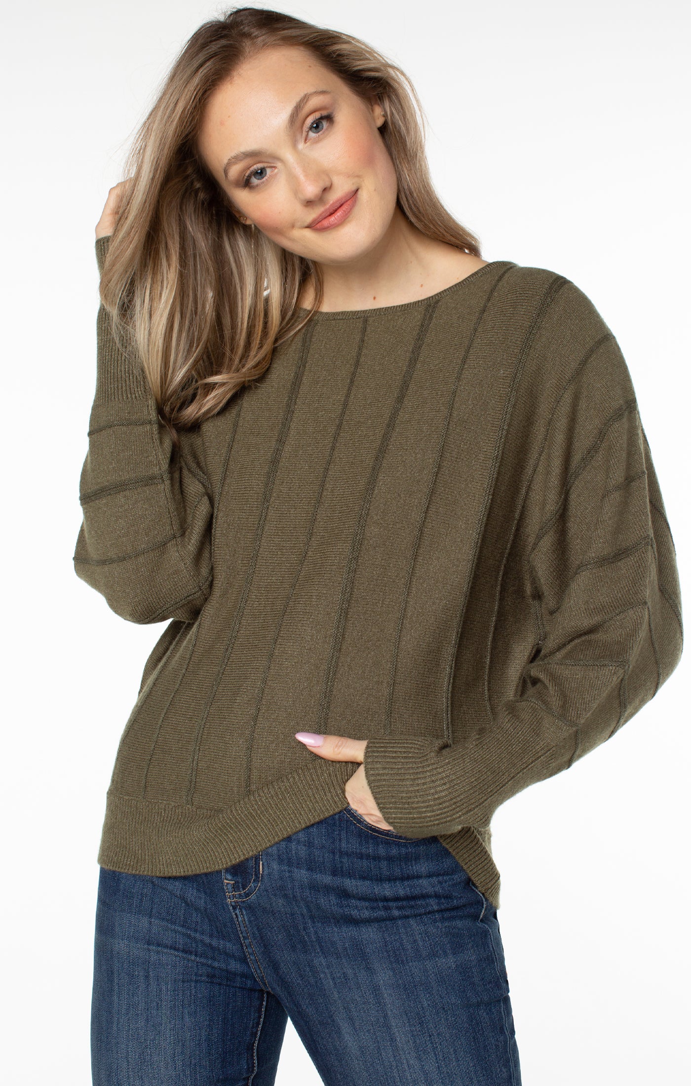 Liverpool Long Sleeve Crew Dolman Sweater w/ Stripe (Solids)