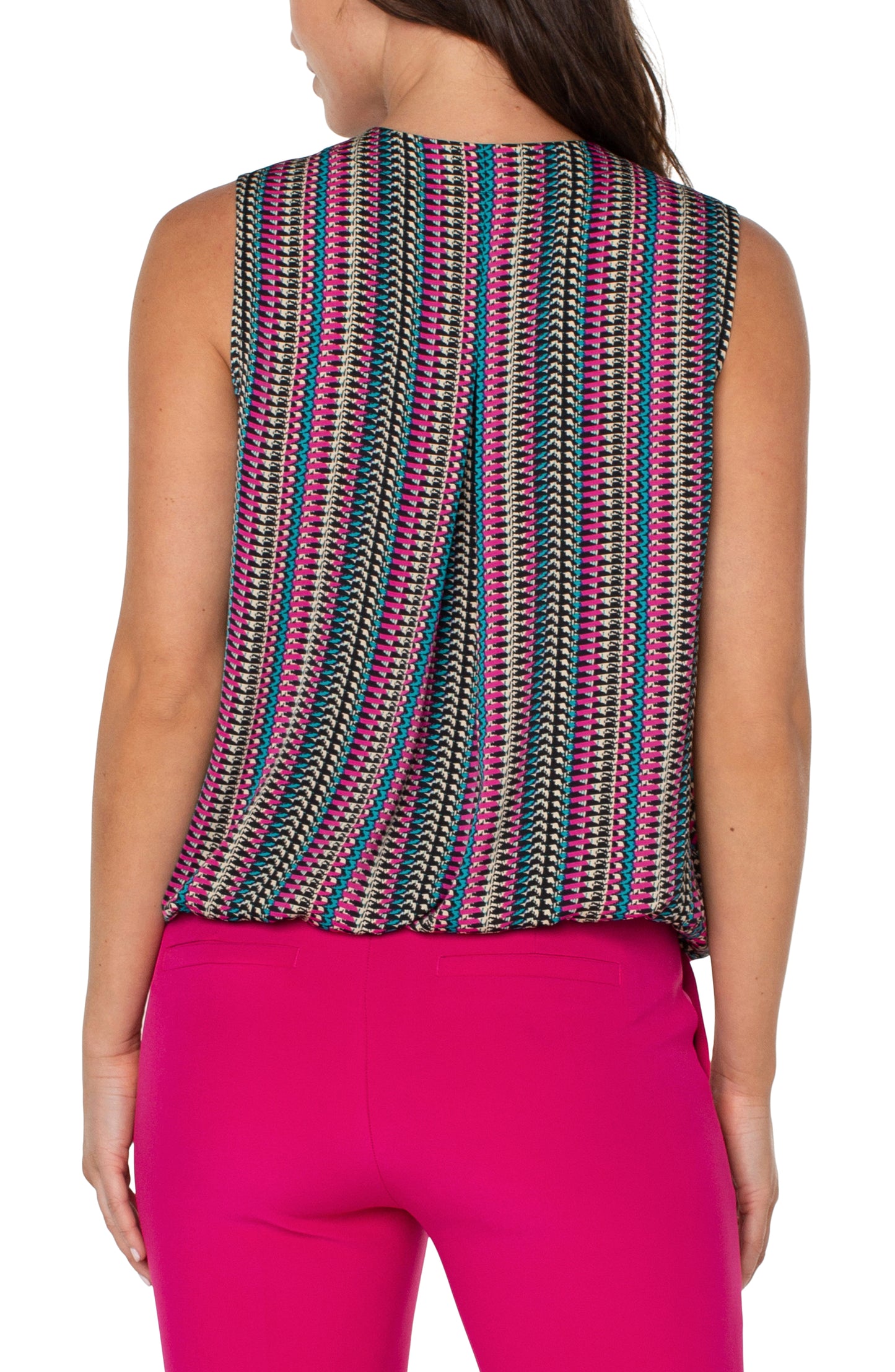 Liverpool Sleeveless V Neck Drape Front Knit Top (Text Multi Stripe)