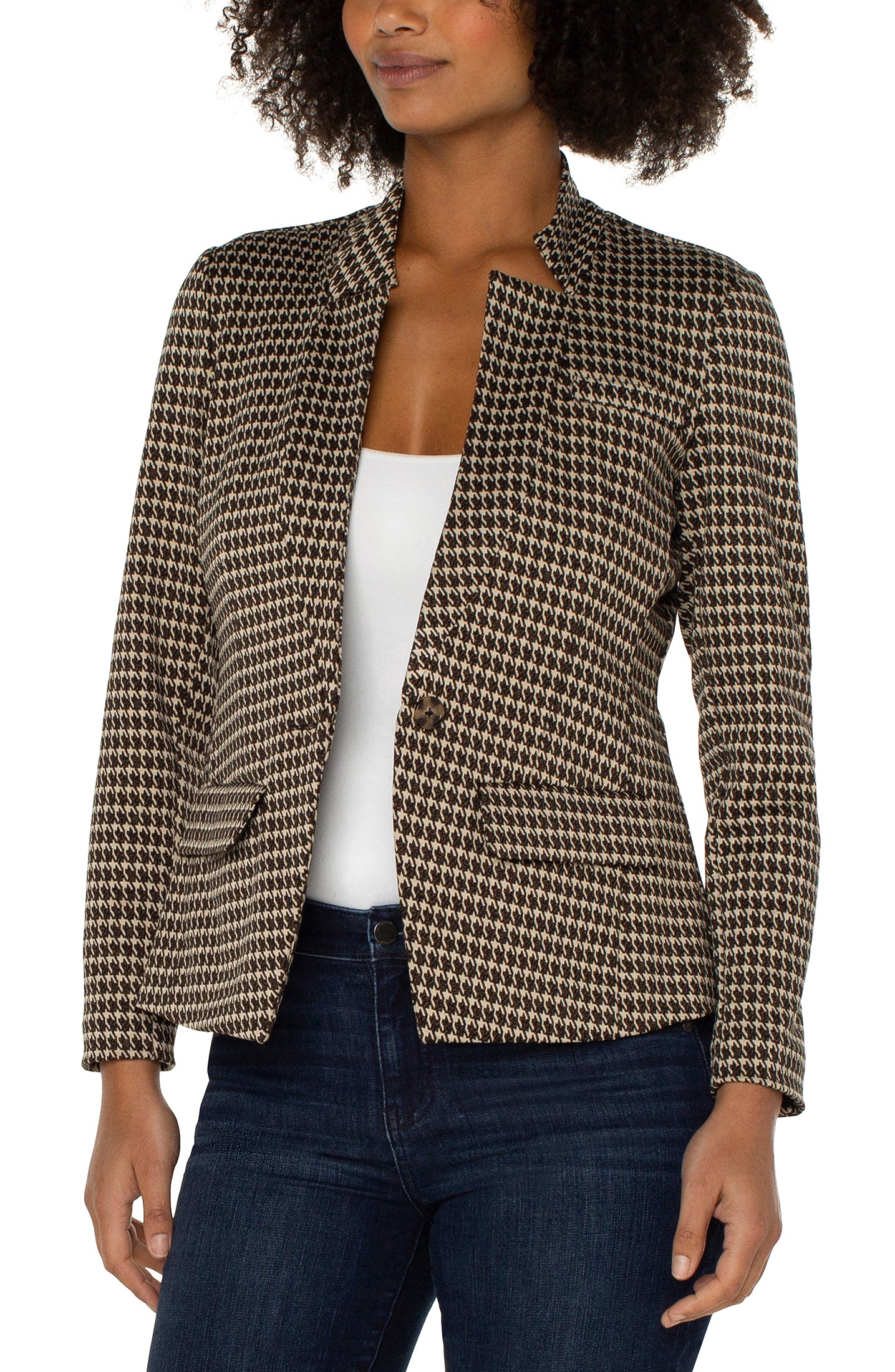 Liverpool One Button Blazer (tan/brown modern houndstooth)