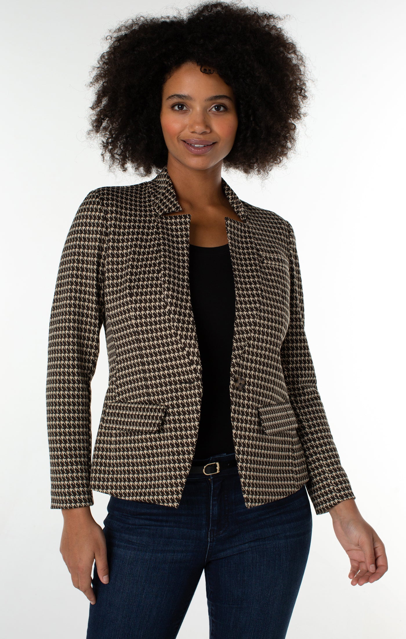 Liverpool One Button Blazer (tan/brown modern houndstooth)