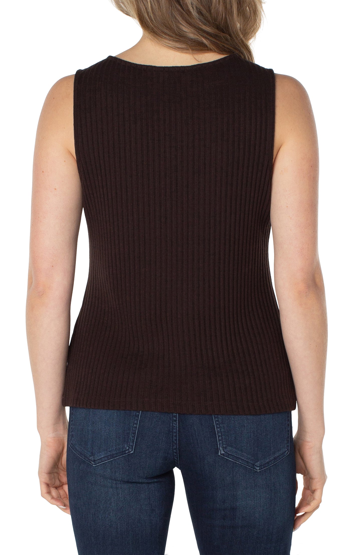 Liverpool Sleeveless Boat Neck Rib Knit Top (Solids)