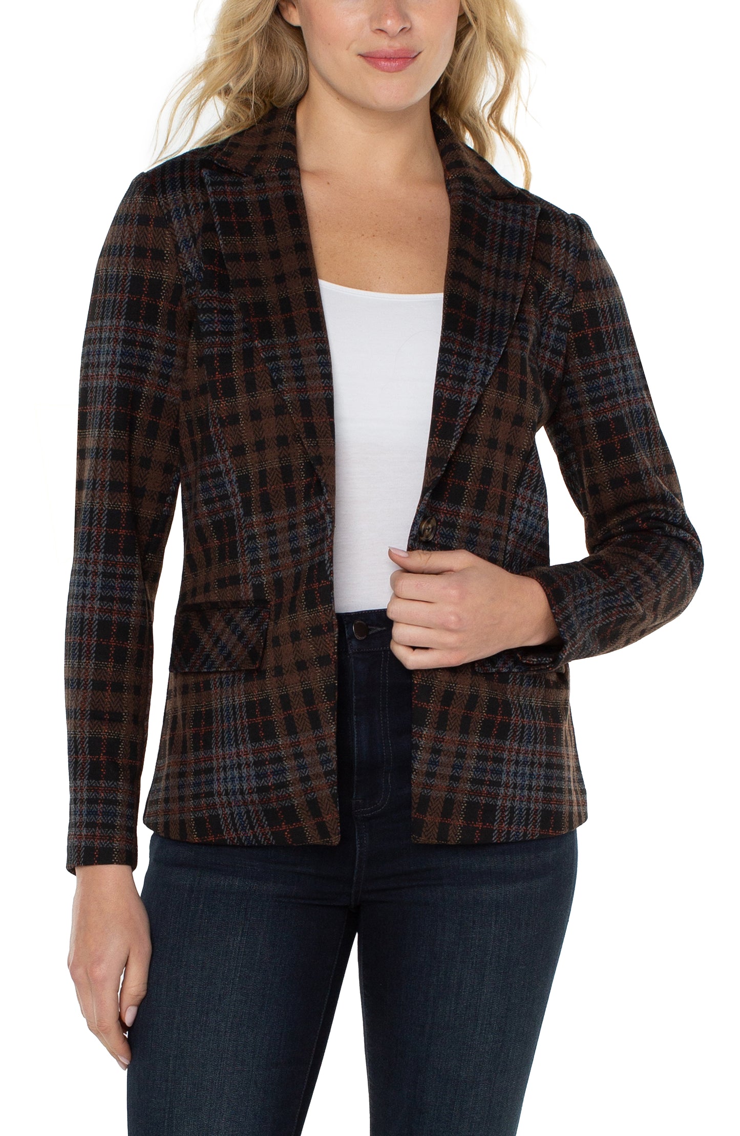 Liverpool Notch Collar Blazer (black/brownstone tartan)