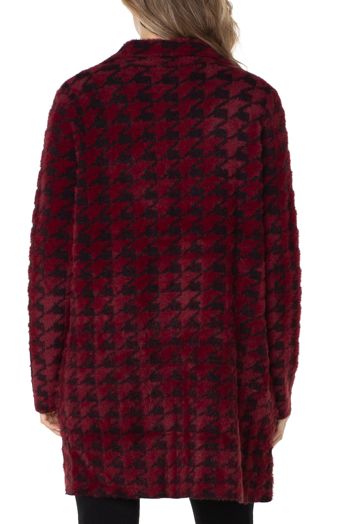 Liverpool Open Front Coatigan Sweater (Burgandy/Black Houndstooth)