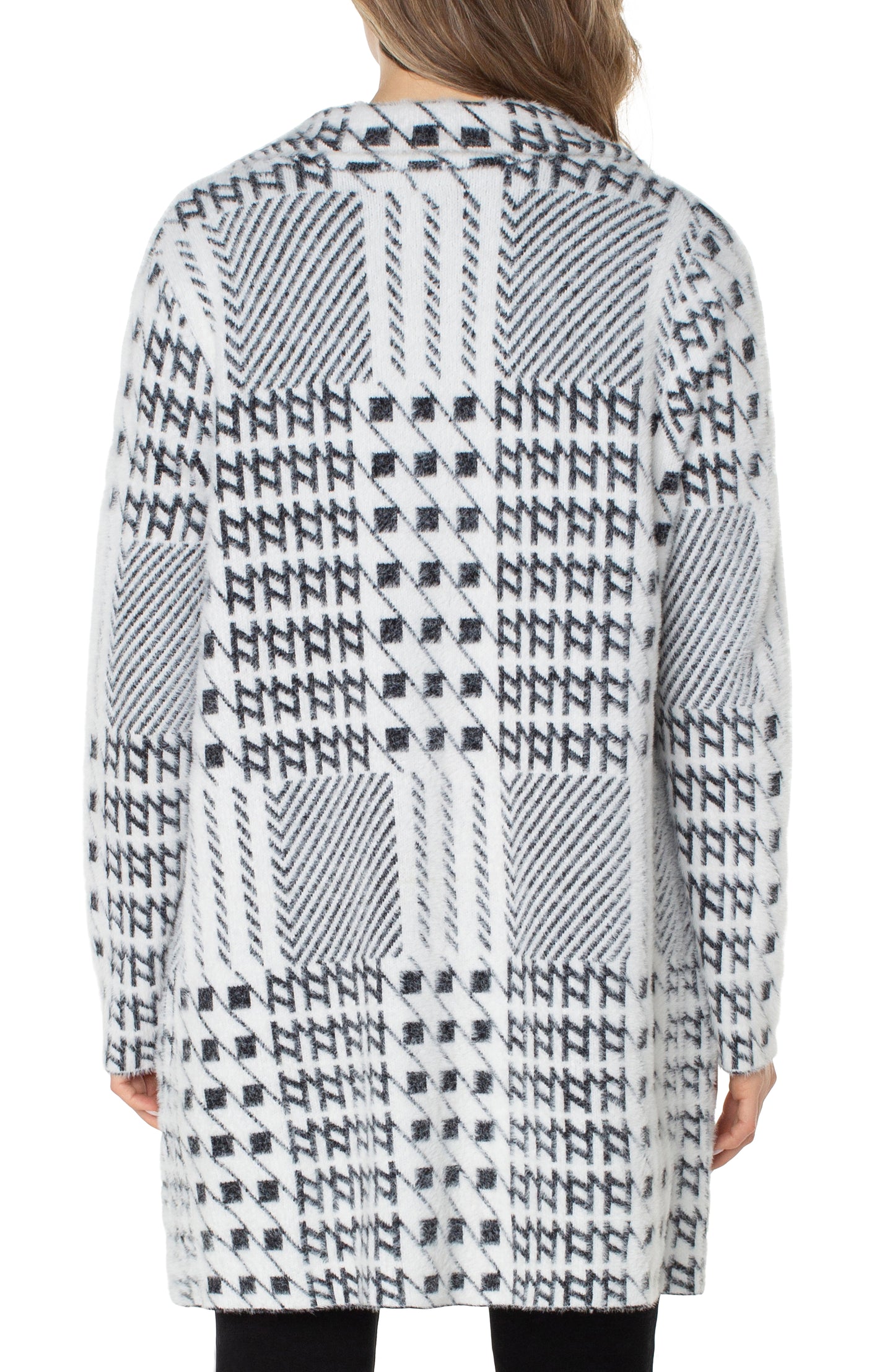 Liverpool Open Front Sweater Coat (black/white mixed plaid)